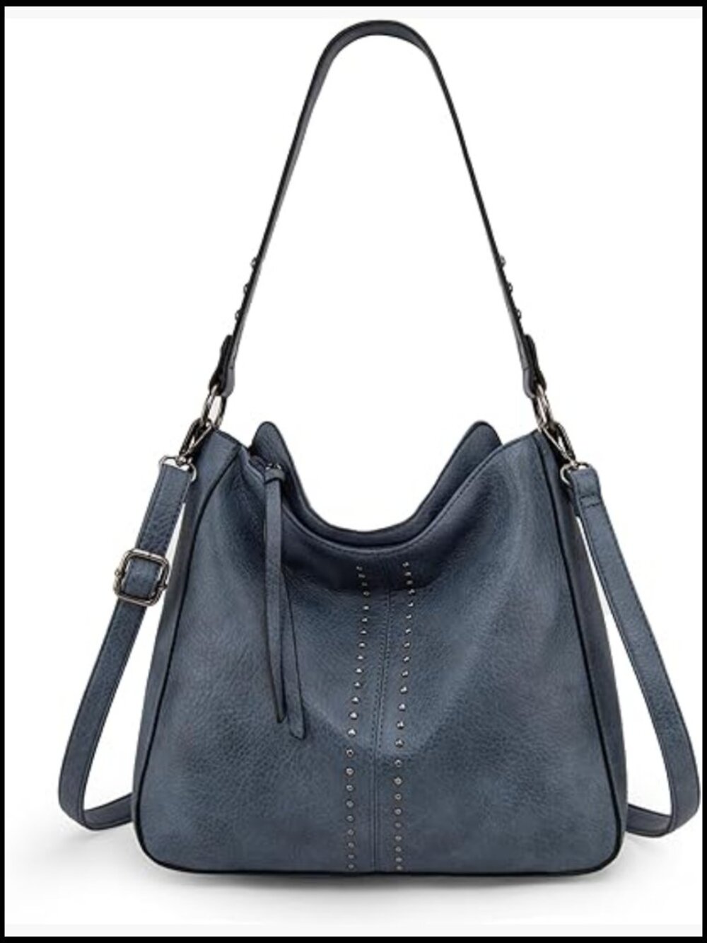 Vegan PU Leather Hobo Crossbody Bag with Zipper Closure and Detachable Strap - Picture 1 of 7